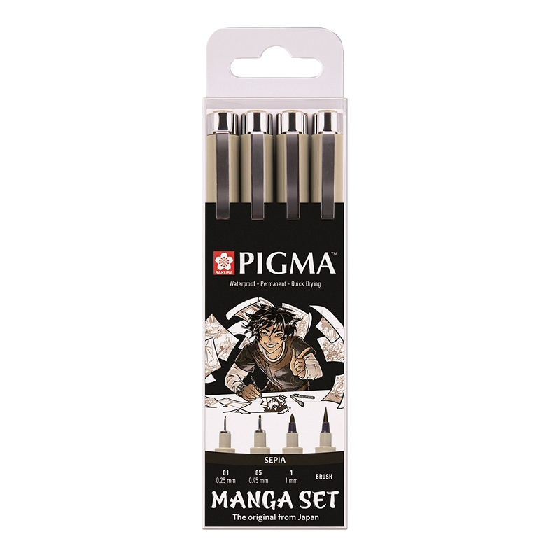 Sakura PIGMA MICRON, set 4ks MANGA sépie