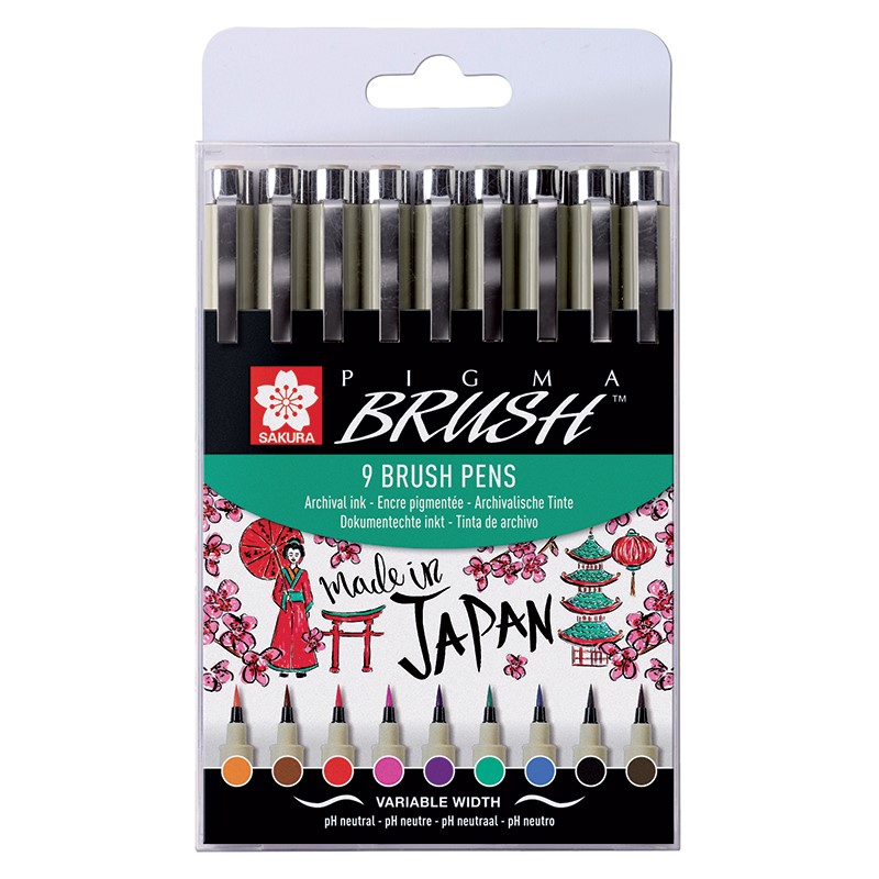 Sakura PIGMA MICRON BRUSH, set 9ks