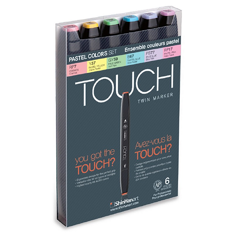Lihové fixy TOUCH oboustranné Fine & Chisel, 6ks pastelové tóny