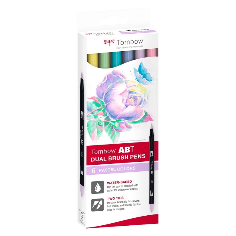 TOMBOW ABT akvarelový Dual Brush Pen, 6ks pastelové