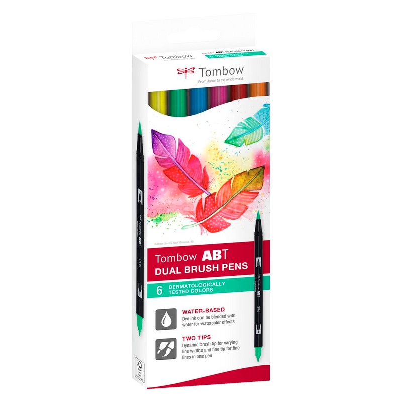 TOMBOW ABT akvarelový Dual Brush Pen, 6ks Dermatological