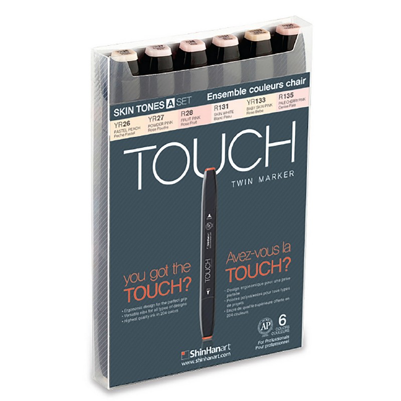 Lihové fixy TOUCH oboustranné Fine & Chisel, 6ks pleťové tóny A