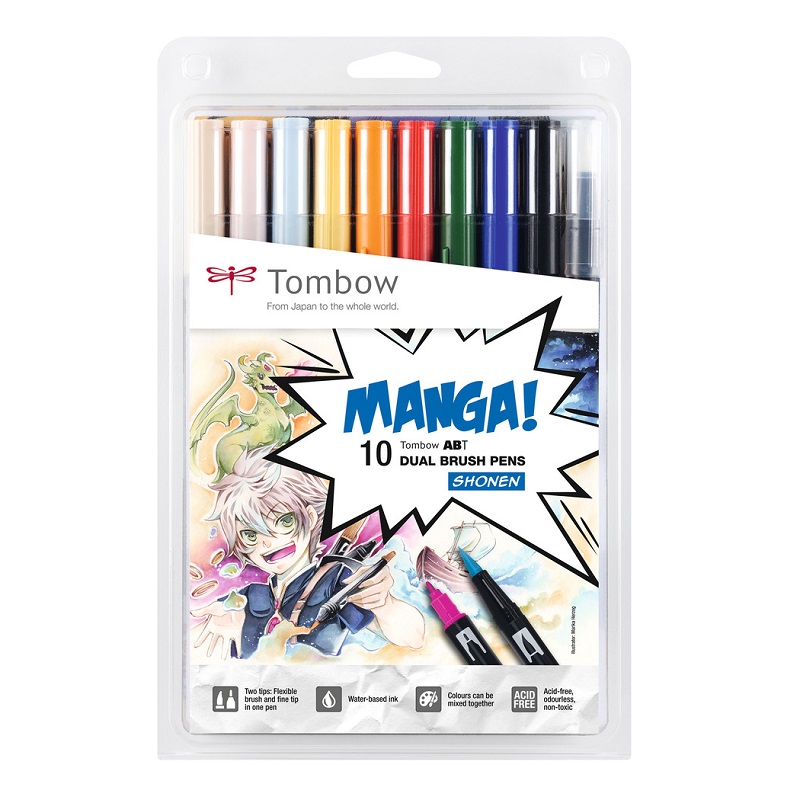 TOMBOW ABT akvarelový Dual Brush Pen, 10ks Manga Shonen