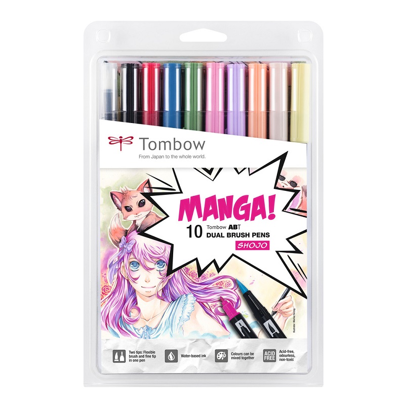 TOMBOW ABT akvarelový Dual Brush Pen, 10ks Manga Shojo