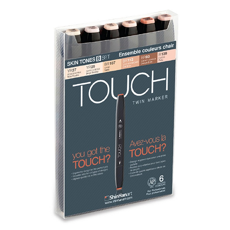 Lihové fixy TOUCH oboustranné Fine & Chisel, 6ks pleťové tóny B