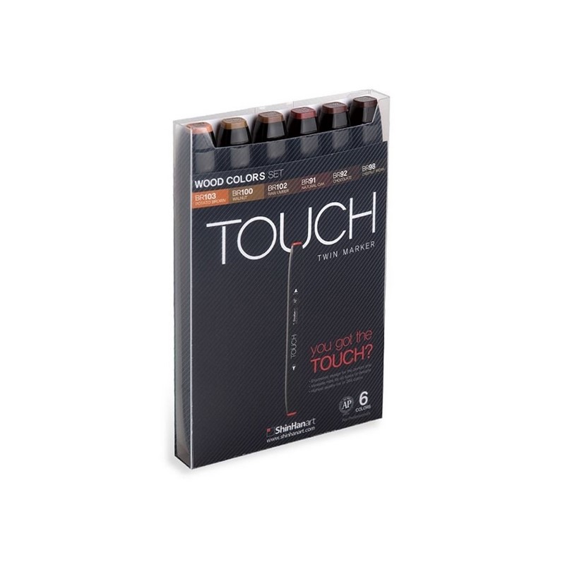 Lihové fixy TOUCH oboustranné Fine & Chisel, 6ks tóny dřeva