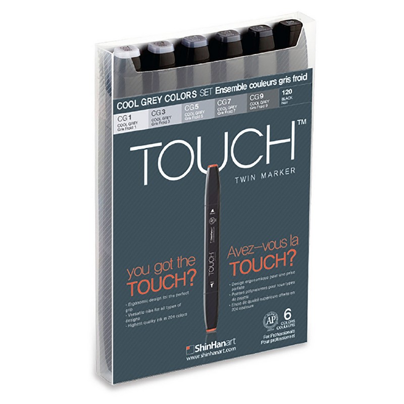 Lihové fixy TOUCH oboustranné Fine & Chisel, 6ks šedé Cool