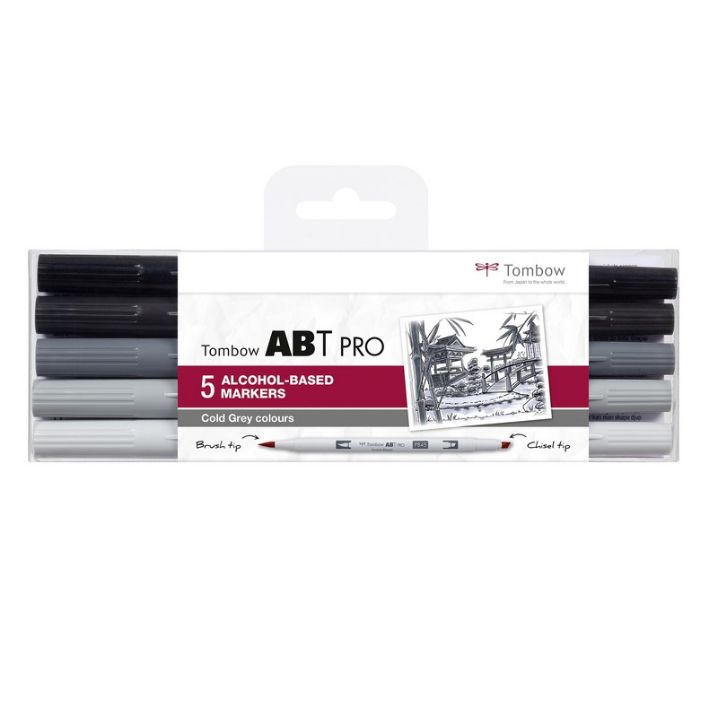TOMBOW ABT PRO lihový Dual Brush Pen, 5ks šedé studené