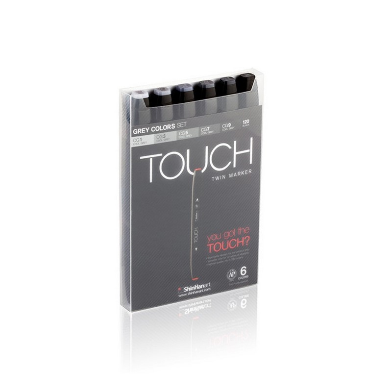 Lihové fixy TOUCH oboustranné Fine & Chisel, 6ks šedé Cool