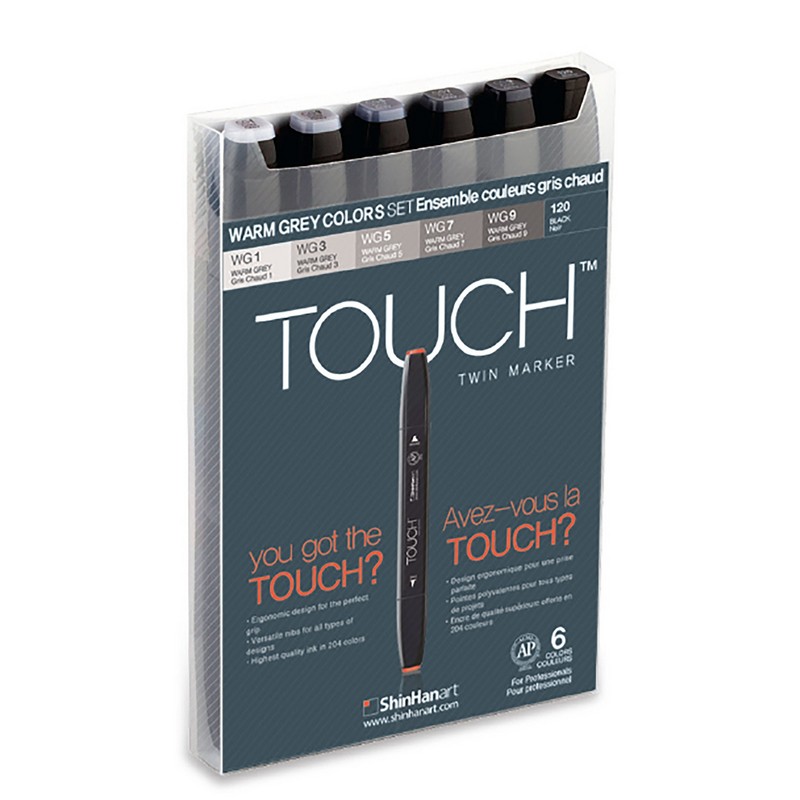 Lihové fixy TOUCH oboustranné Fine & Chisel, 6ks šedé Warm