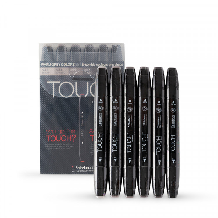 Lihové fixy TOUCH oboustranné Fine & Chisel, 6ks šedé Warm