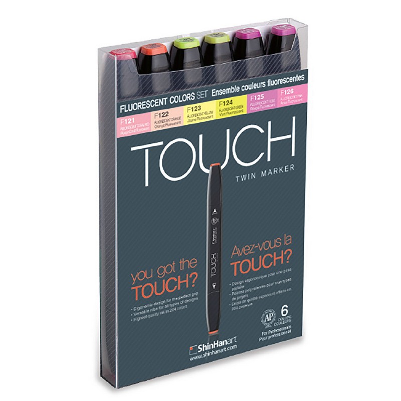 Lihové fixy TOUCH oboustranné Fine & Chisel, 6ks fluorescenční tóny