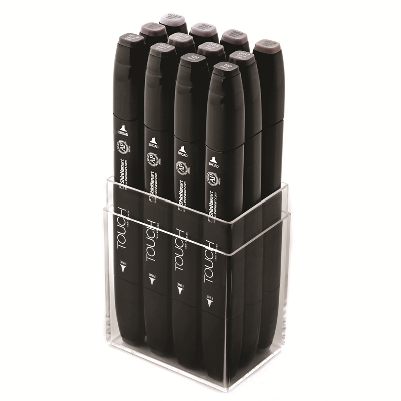Lihové fixy TOUCH oboustranné Fine & Chisel, 12ks šedé Warm