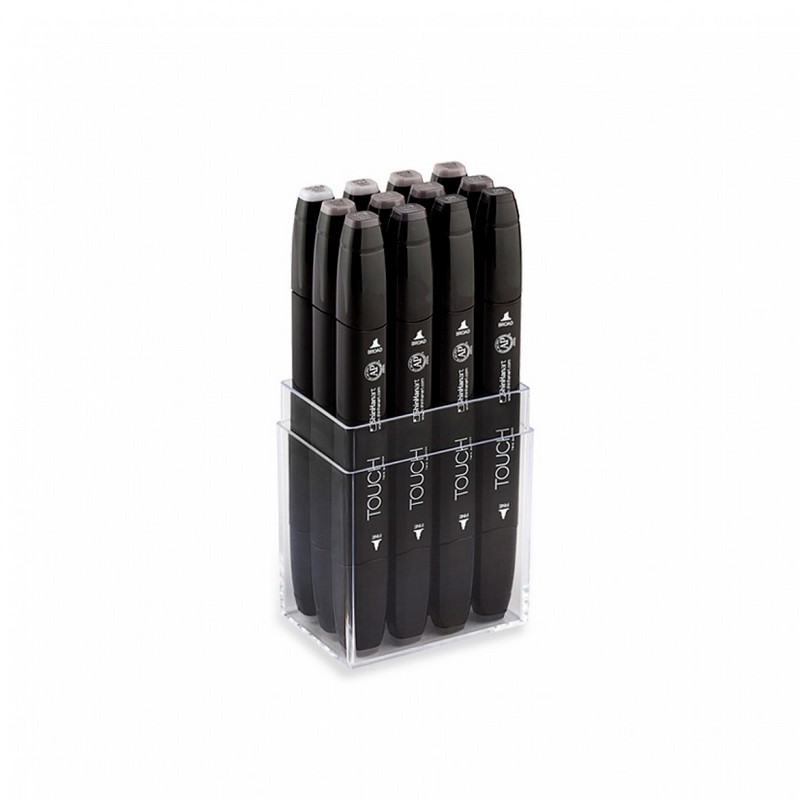 Lihové fixy TOUCH oboustranné Fine & Chisel, 12ks šedé Warm