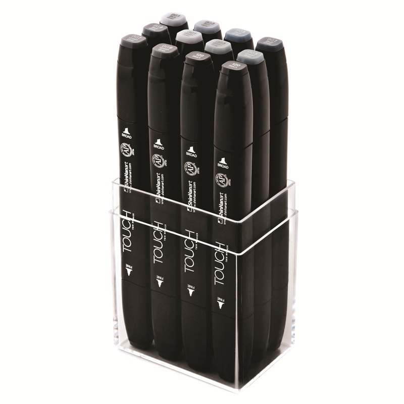 Lihové fixy TOUCH oboustranné Fine & Chisel, 12ks šedé Blue / Green