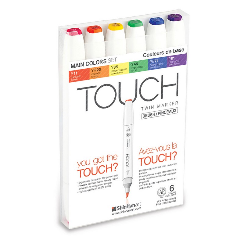 Lihové fixy TOUCH oboustranné Brush & Chisel, 6ks základní