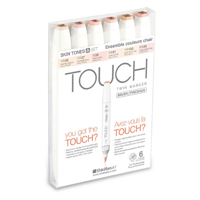 Lihové fixy TOUCH oboustranné Brush & Chisel, 6ks pleťové tóny A