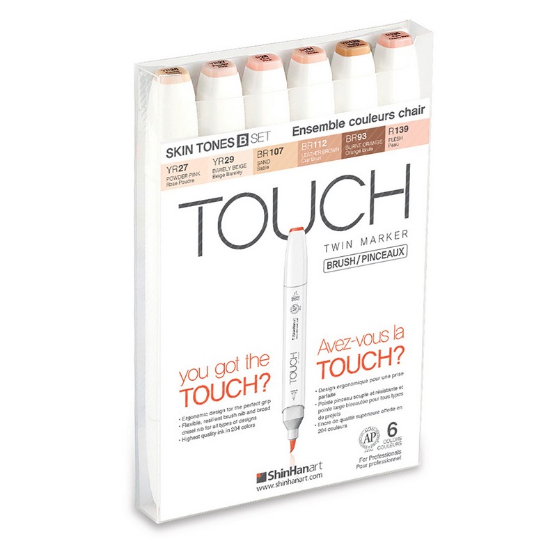 Lihové fixy TOUCH oboustranné Brush & Chisel, 6ks pleťové tóny B