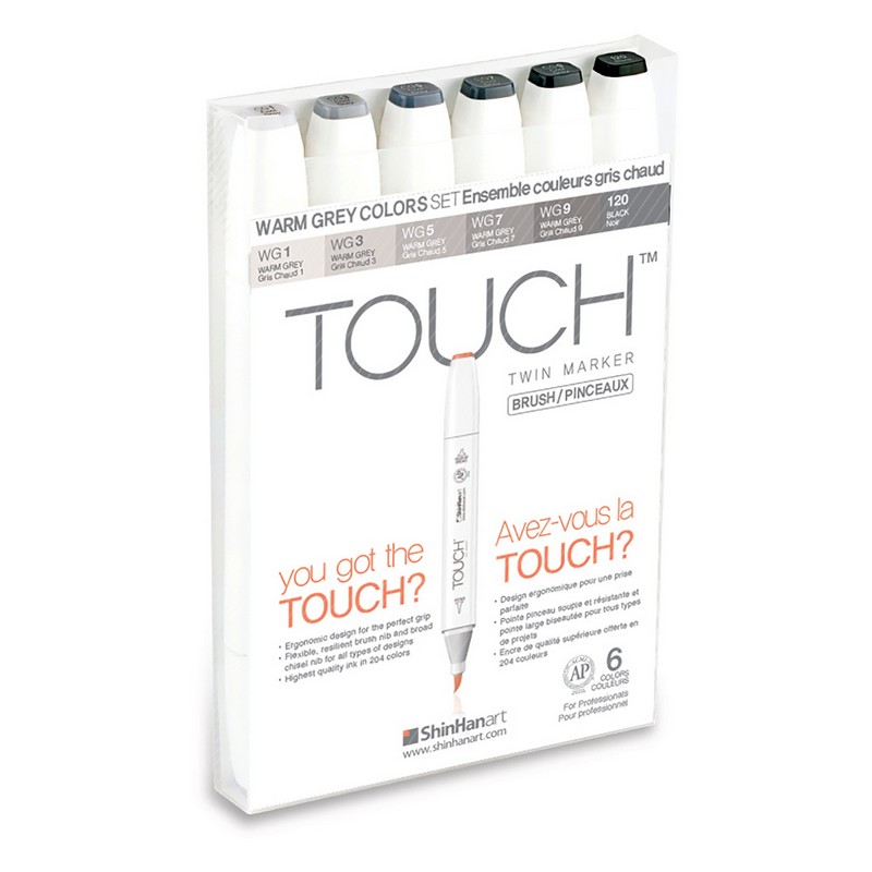 Lihové fixy TOUCH oboustranné Brush & Chisel, 6ks šedé Warm