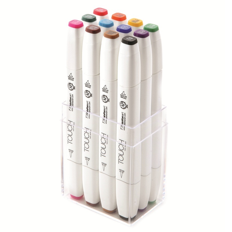 Lihové fixy TOUCH oboustranné Brush & Chisel, 12ks základní