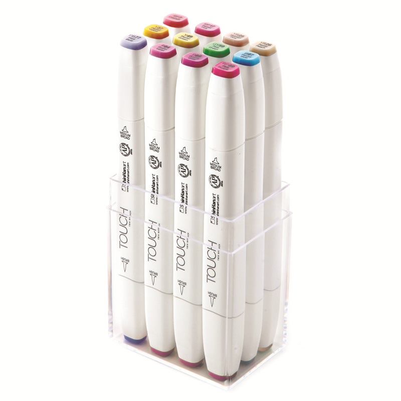 Lihové fixy TOUCH oboustranné Brush & Chisel, 12ks pastelové tóny