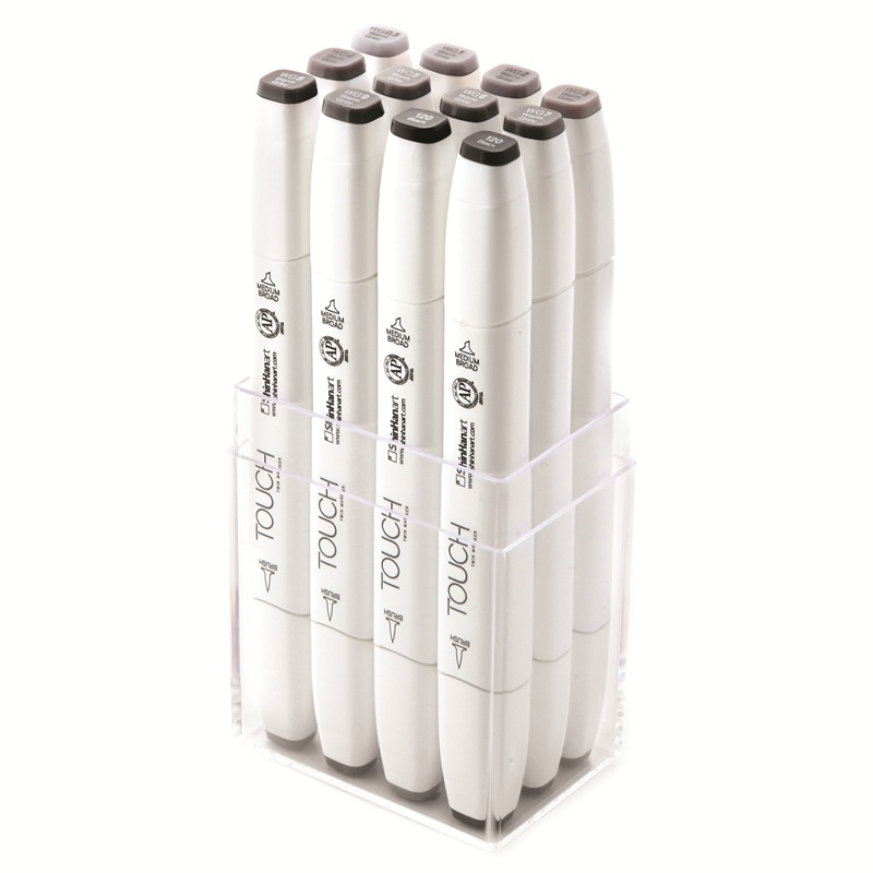 Lihové fixy TOUCH oboustranné Brush & Chisel, 12ks šedé Warm