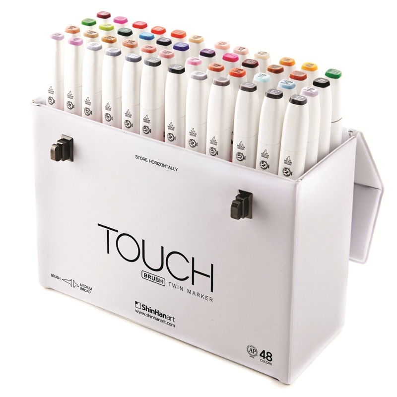 Lihové fixy TOUCH oboustranné Brush & Chisel, 48ks základní v kufříku