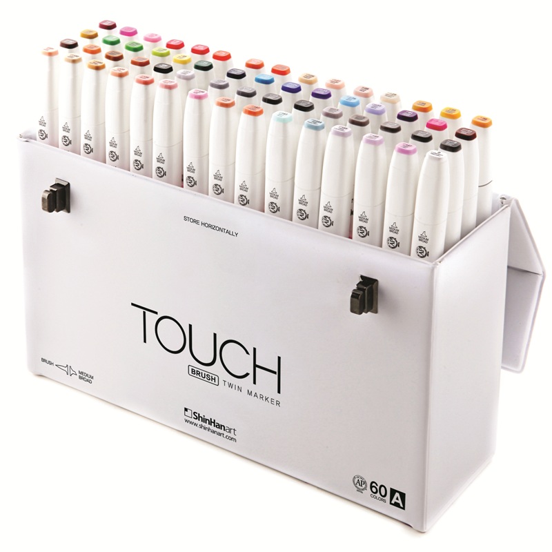 Lihové fixy TOUCH oboustranné Brush & Chisel, 60ks základní A v kufříku