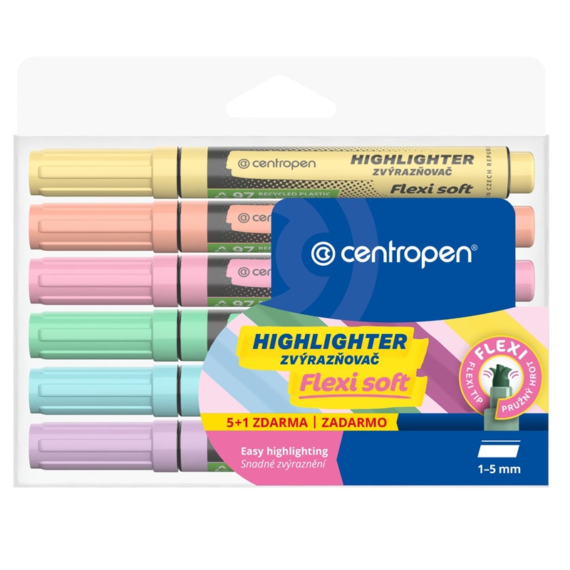 Zvýrazňovač silný FLEXI CENTROPEN 8542/6, 6ks pastelový