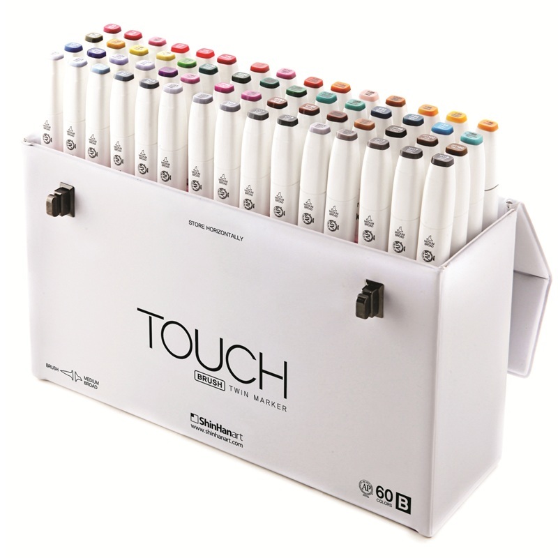 Lihové fixy TOUCH oboustranné Brush & Chisel, 60ks základní B v kufříku