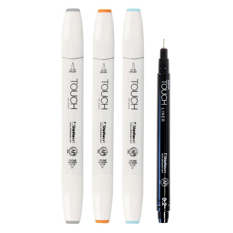 Lihové fixy TOUCH oboustranné Brush & Chisel, 3ks Student Set + technický liner