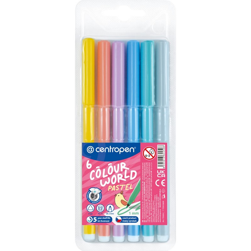 Fixy COLOUR WORLD CENTROPEN 7550, 6ks pastelové