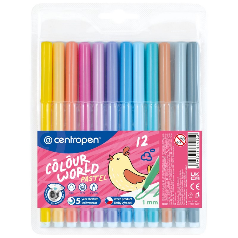 Fixy COLOUR WORLD CENTROPEN 7550, 12ks pastelové