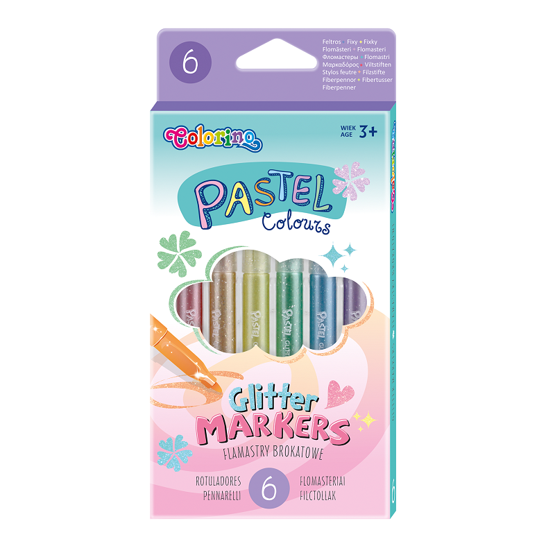 COLORINO fixy Pastel Colours, 6 třpytivých barev
