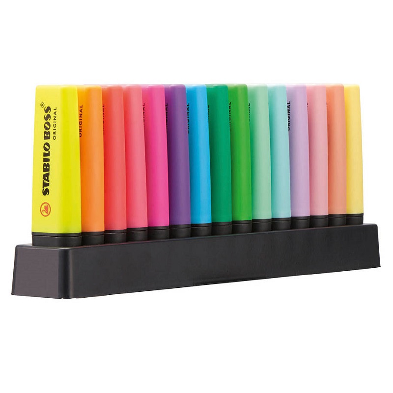 Zvýrazňovač STABILO BOSS ORIGINAL, 9ks + 6ks pastel ve stojánku