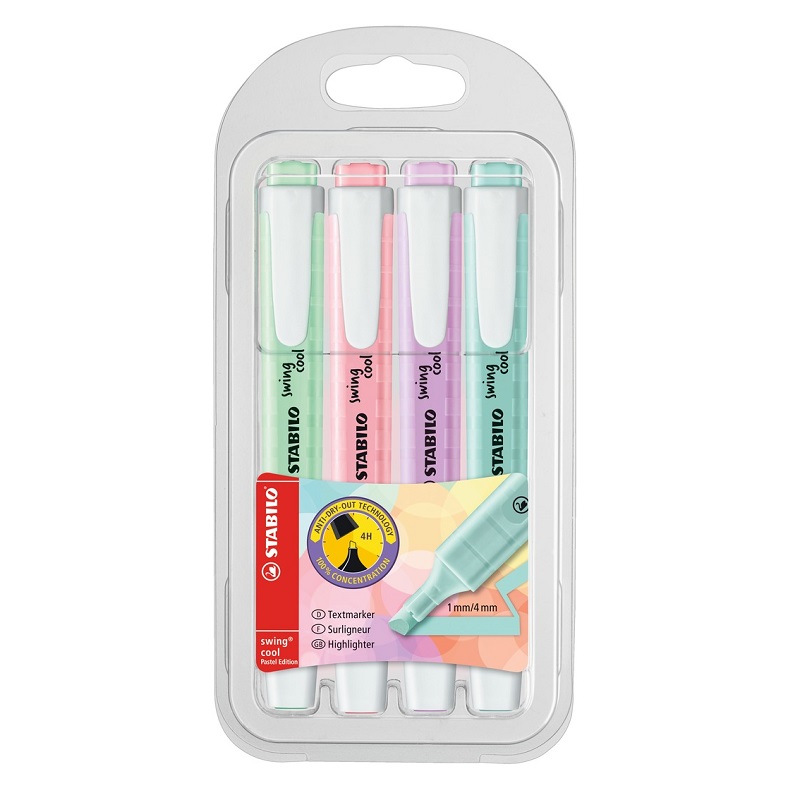 Zvýrazňovač STABILO swing cool Pastel, 4ks "A"