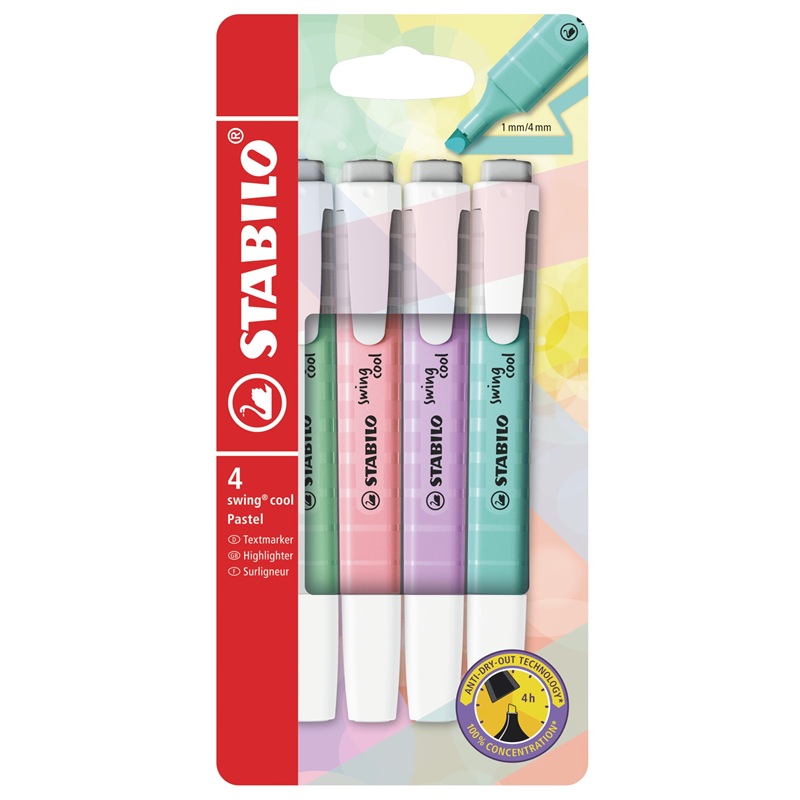 Zvýrazňovače STABILO swing cool Pastel, 4 ks "A"