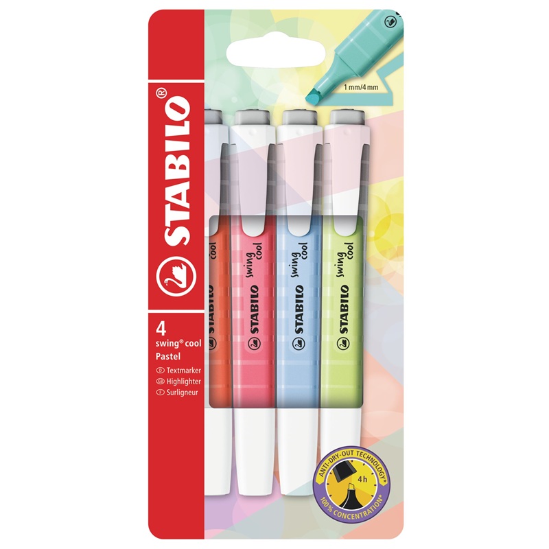 Zvýrazňovač STABILO swing cool Pastel, 4ks "B"