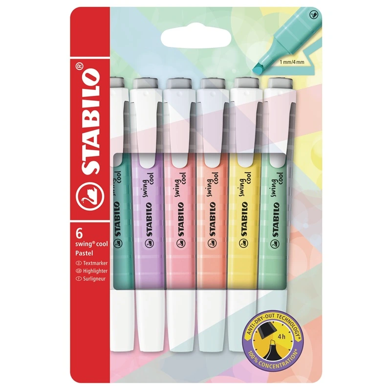 Zvýrazňovače STABILO swing cool Pastel, 6 ks