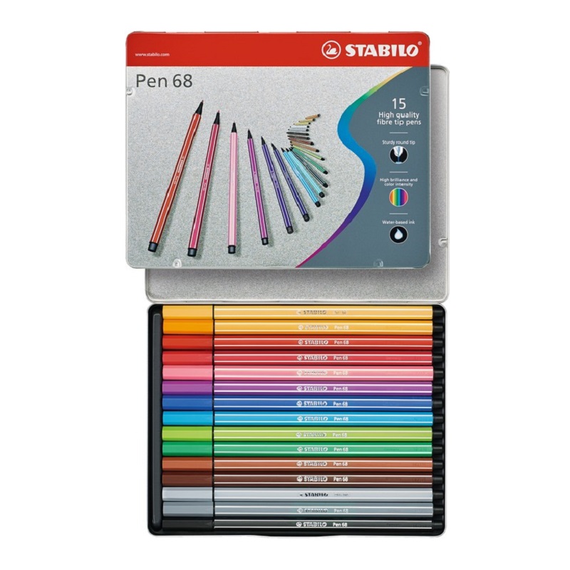 Fix STABILO Pen 68, 15ks v kovové krabičce