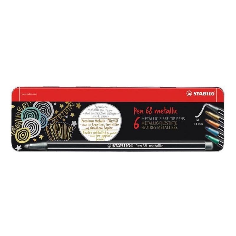 Fix STABILO Pen 68 metallic, 6ks v kovové krabičce