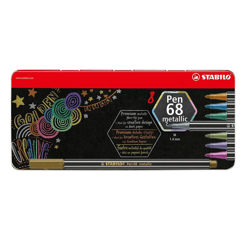 Fix STABILO Pen 68 metallic, 8ks v kovové krabičce