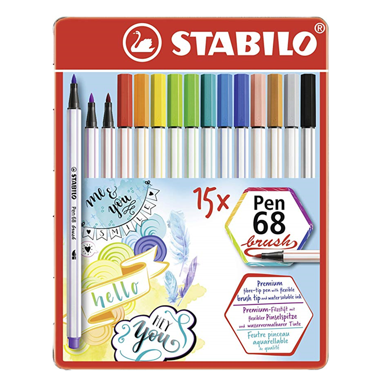 Fix STABILO Pen 68 brush, 15ks v kovové krabičce