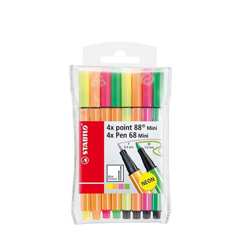 Liner STABILO point 88 a Pen 68 mini, 8ks neon