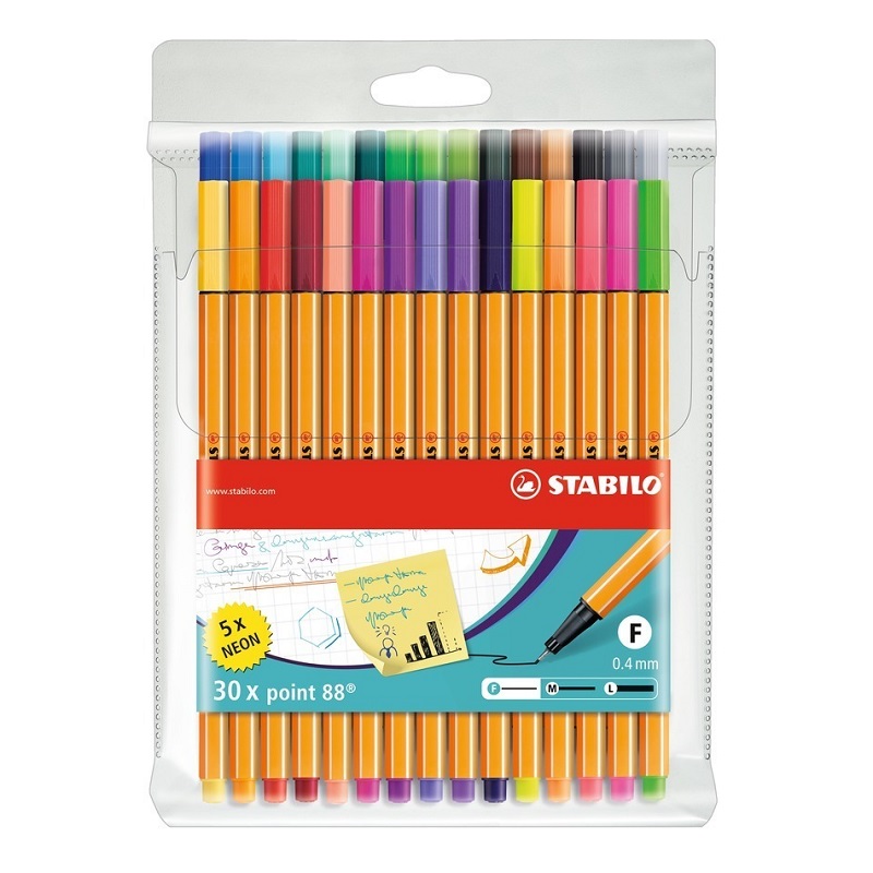 Liner STABILO point 88, 25ks + 5ks neon