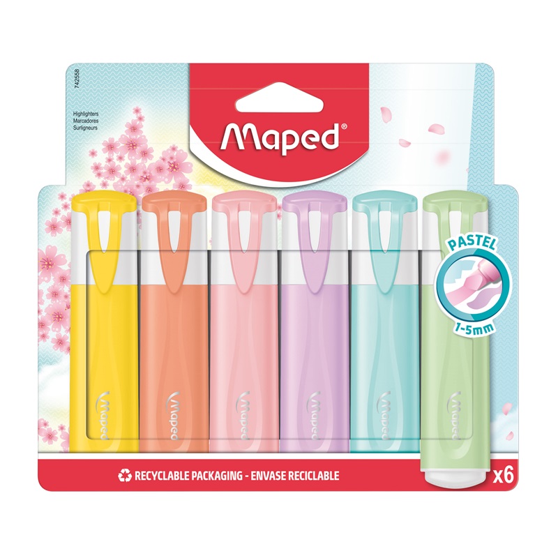 Zvýrazňovač MAPED Fluo Peps pastelové, 6ks základní