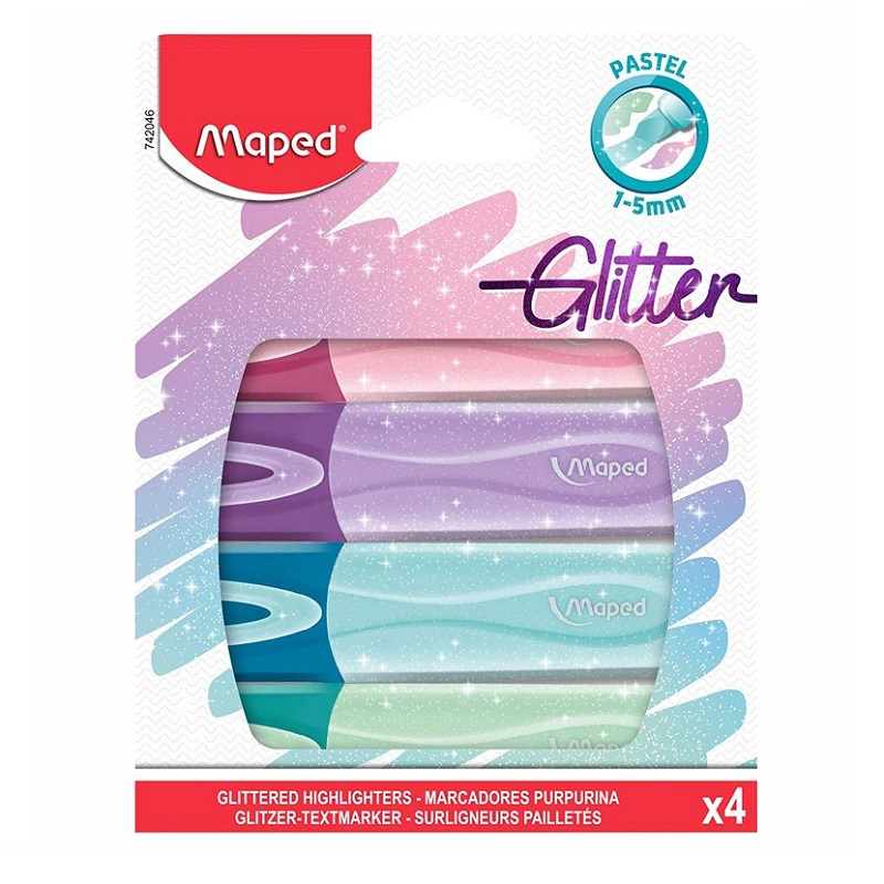 Zvýrazňovač MAPED Fluo Peps pastelové, 4ks Glitter