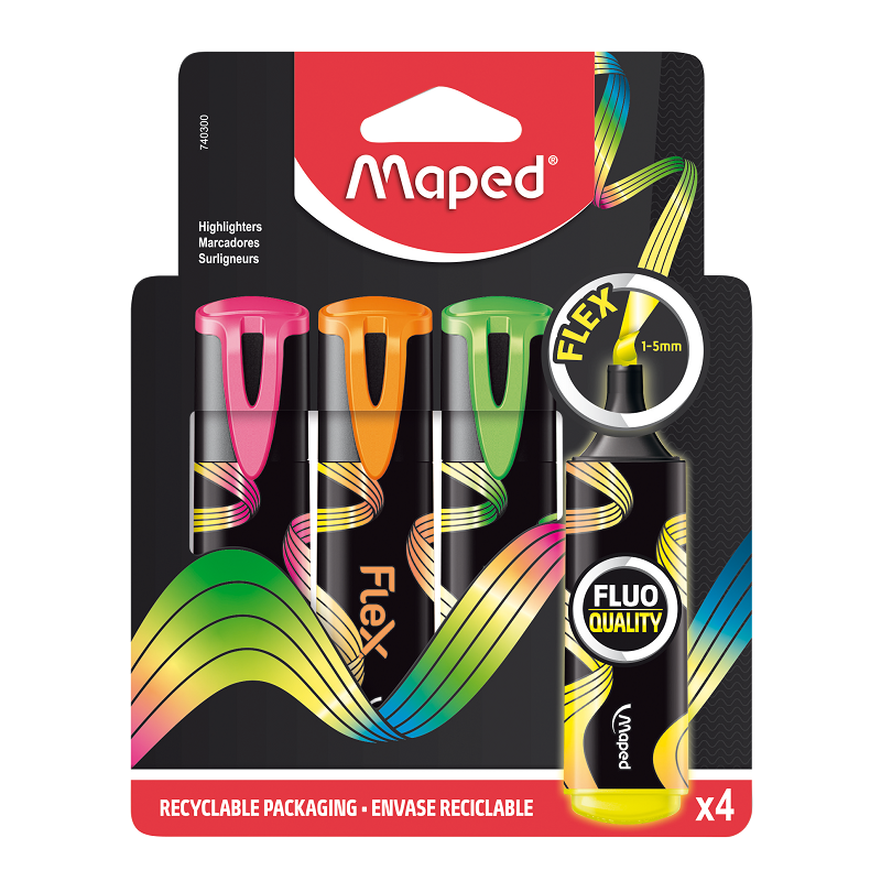 Zvýrazňovač MAPED Fluo Peps flex, 4ks