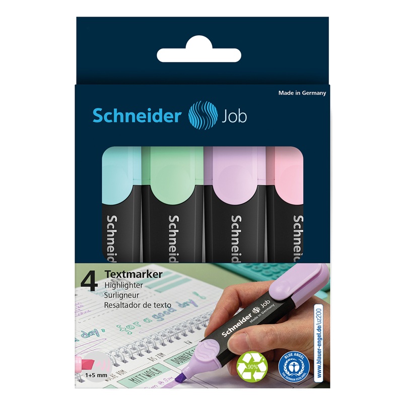 Zvýrazňovač SCHNEIDER Job, 4ks pastelové