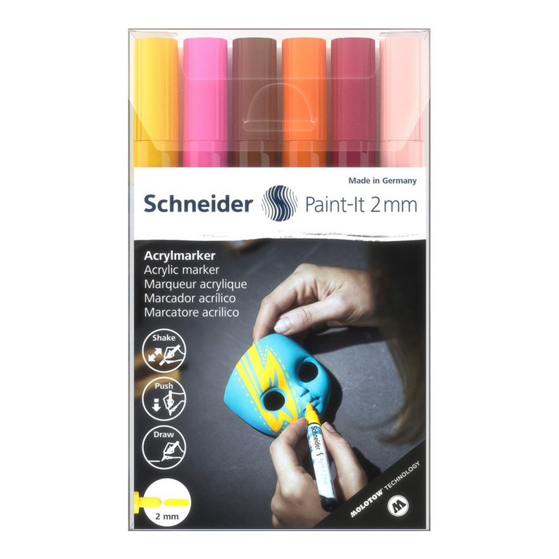 Akrylový popisovač SCHNEIDER Paint-It 2mm, 6ks pleťové